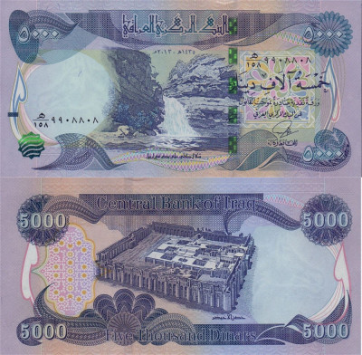 IRAK █ bancnota █ 5000 Dinars █ 2013 █ P-100 █ UNC █ necirculata foto