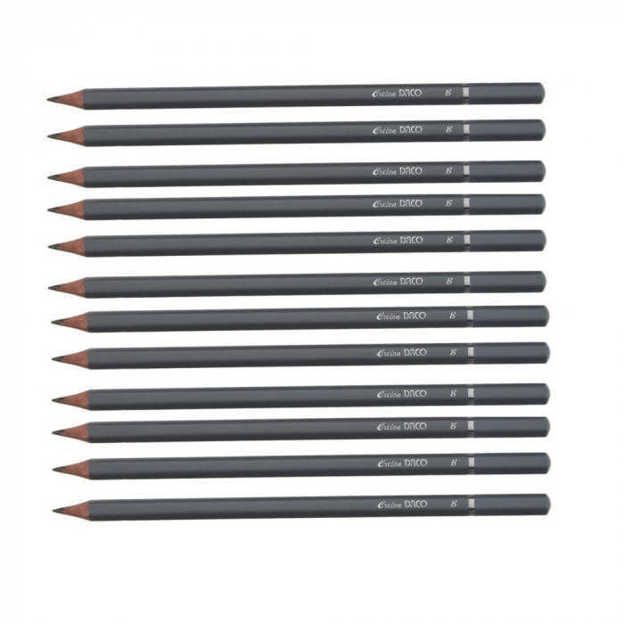 Set 12 Creioane DACO, Negre, din Lemn Hexagonal, Mina B, Creion B, Creioane B, Creion Daco B, Set Creioane B, Creion Negru Daco, Creion Negru Daco B,