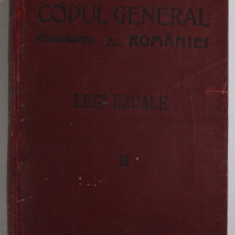 C. HAMANGIU , CODUL GENERAL AL ROMANIEI , LEGI UZUALE , VOLUMUL III , EDITIE INTERBELICA , LIPSA PAGINA DE TITLU *
