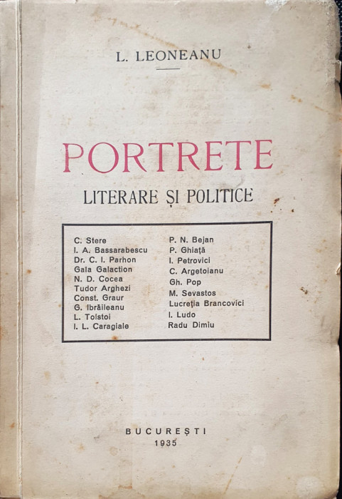 L.LEONEANU(dedicatie/semnatura) PORTRETE Literare si Politice - 1935