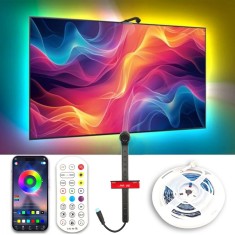 Banda LED RGBIC pentru TV, Bluetooth, Sincronizare Imagine, Inteligenta, TV Backlight, Control Aplicatie sau Telecomanda, Compatibila cu Diagonala TV