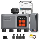 Cumpara ieftin Controler irigatie smart Wi-Fi 4 zone, Johgee, RF 433MHz 300m, compatibil Alexa si Smart Life, gri
