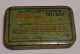 MIDY farmacie supozitoare hemoroizi cutie veche din tabla litografiata anii 1930