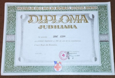 AMS# - DIPLOMA JUBILIARA IMPINIREA 100 ANI CONST. CRUCII ROSII RO 1876-1976 foto