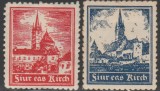 Romania anii 30 - 2 Vignete dantelate Biserica Evanghelica Sf. Margareta Medias, Nestampilat