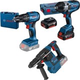 Bosch GBH 18V-26 + GSB 185-LI + GDS 18V-1000 - Rotopercutor SDS-Plus 2.6 J + Masina de gaurit si insurubat cu percutie 50 Nm valiza plastic + Masina d