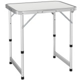 Outsunny Masă de Camping Pliabilă, Masă Universală, Masă de Transport pentru Grădină, Masă Pliabilă Reglabilă, Aluminiu + MDF Alb 60 x 45 x 47,5/64 cm