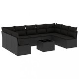 Cumpara ieftin Set canapele de gradina cu perne, 10 piese, negru, poliratan