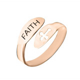 Faith - Inel reglabil personalizat text si cruciulita din argint 925 placat cu aur roz, Bijubox