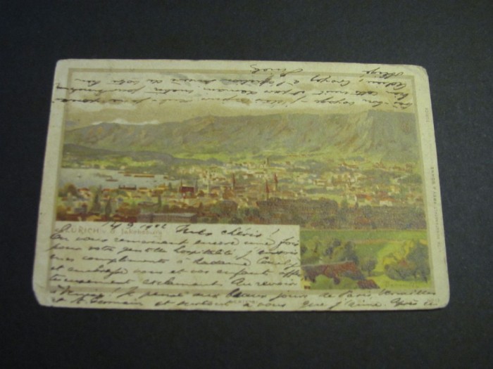 Carte poștală Elvețiană originală &ndash; Z&uuml;rich , Piesă de colecție La Belle &Eacute;poque(cel mai probabil din perioada 1900&ndash;1940)