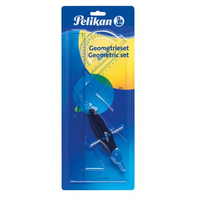 Set 5 piese geometrie Pelikan, compas, rigla, raportor, 2 echere foto