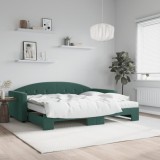 vidaXL Pat de zi cu extensie și saltele verde &icirc;nchis 90x200 cm catifea