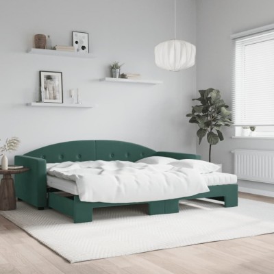 vidaXL Pat de zi cu extensie și saltele verde &amp;icirc;nchis 90x200 cm catifea 3197327 foto