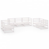 Set mobilier de gradina, 7 piese, alb, lemn masiv de pin