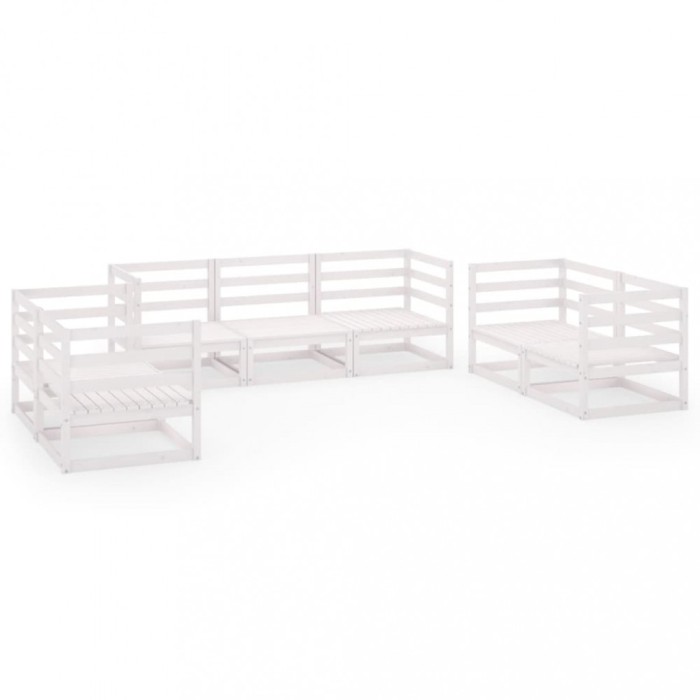 Set mobilier de gradina, 7 piese, alb, lemn masiv de pin