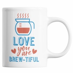 Cana alba personalizata "Iubire, esti frumoasa cand faci cafea", INOVATIX&reg;. 330 ml