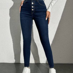 Blugi skinny din denim, cu talie inalta, Petite, albastru, dama, Shein