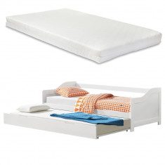 Canapea Perla cu pat suplimentar extensibil, 205 x 97 x 66 cm, saltea 200 x 90 cm, lemn/spuma rece, 100/100 Kg, alb, cu 2 saltele, pentru 2 persoane foto