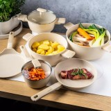 Set 4 Oale + 2 Tigai Klausberg KB-7833, Antiaderent Marmorat, Bej, 12 Piese, Inductie, Capace Sticla