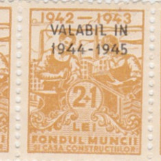 5 Timbre fiscale 2+1L Fondul Muncii si Casa Constructiilor Supratipar 1944-1945