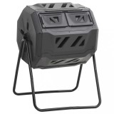 Recipient Compost Gradina vidaXL, 160L, Negru, Rotativ 360&deg;, 73x64x95cm, Compostor Dublu, Ventilatie Eficienta, Plastic