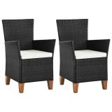 VidaXL Scaune de exterior cu perne, 2 buc., negru, poliratan