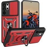 Husa antisoc compatibila cu Samsung Galaxy S26 Ultra, design Armour, protectie camera cu clapa glisanta, Rosu