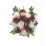 Buchet flori personalizabil, Eventissimi, Trandafiri, Glixia si Floarea Miresei, Alb Visiniu