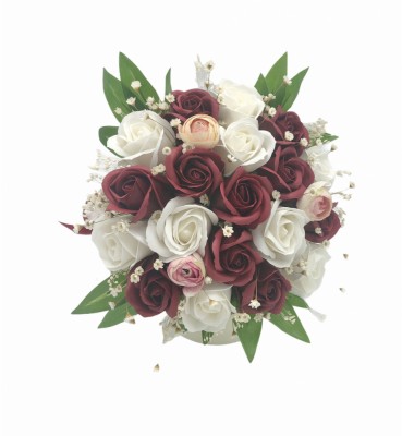 Buchet flori personalizabil, Eventissimi, Trandafiri, Glixia si Floarea Miresei, Alb Visiniu foto