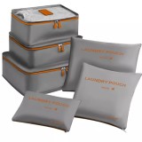 Organizator de călătorie pentru valiză, set de 6 piese, culoare gri/orange, material poliester, dimensiuni multiple, ideal pentru haine, &icirc;ncălțăminte,