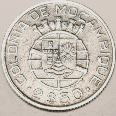 801 Mozambic 2 1/2 escudos 1950 km 68 argint foto