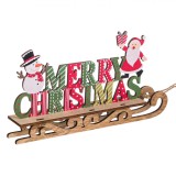 Decoratiune Craciun, Sanie Wood Merry Christmas, Multicolor, 30x5x17cm, Oem