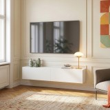 Comoda TV suspendata Evaton, alb mat, 160 cm, cu 2 clapete