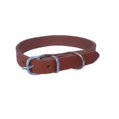 Zgarda pentru caini, piele naturala maro 50 x 2 cm, ajustabila 30-39 cm