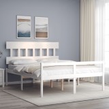 VidaXL Cadru de pat senior cu tăblie, alb, king size, lemn masiv