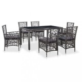 Cumpara ieftin Set mobilier exterior Gossi, 7 piese, poliratan gri, masa sticla, perne incluse, gradina terasa