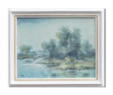 Cumpara ieftin Ion Radu, tablou vechi din 1997 pictat manual inramat, Peisaj din natura, 55x45cm ulei pe panza