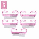 Cumpara ieftin Set 5 Perii pentru Curatarea Unghiilor, Peri Moi si Rezistenti, Design Ergonomic cu Prindere Dubla, 6.5 x 3.2 x 1.5 cm, Roz Transparent