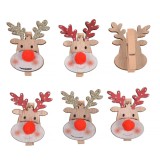 Set Clestisori Decorativi Craciun, Model Cerb Cu Nas Rosu Pompon, Lemn, 6 Bucati, 4x5cm