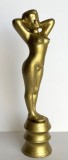 Eva - statueta erotica aurie, turnata din fonta, cu postament, sculptura nud feminin