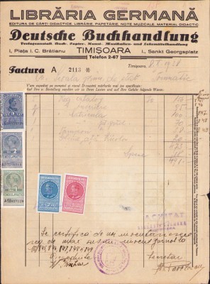 HST A919 Factură 1938 Librăria germană Timișoara foto