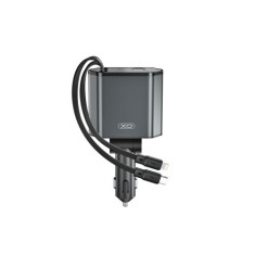 Incarcator auto XO SMART cu cabluri retractabile ,voltmeru, iesire USB-A si USB tip C Cod: XO-CC62 Automotive TrustedCars