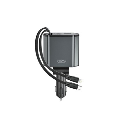 Incarcator auto XO SMART cu cabluri retractabile ,voltmeru, iesire USB-A si USB tip C Cod: XO-CC62 Automotive TrustedCars foto