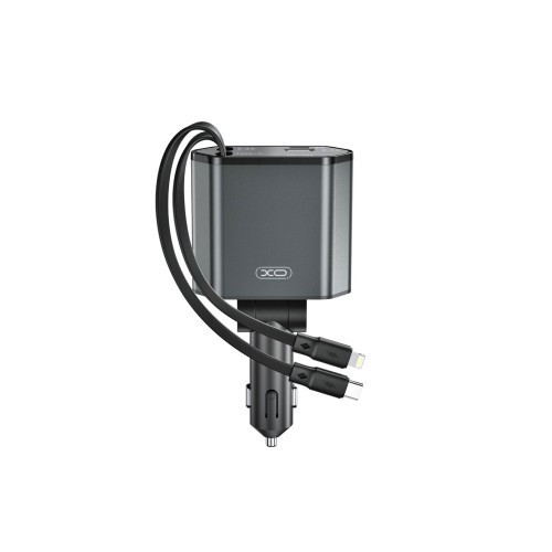 Incarcator auto XO SMART cu cabluri retractabile ,voltmeru, iesire USB-A si USB tip C Cod: XO-CC62 Automotive TrustedCars