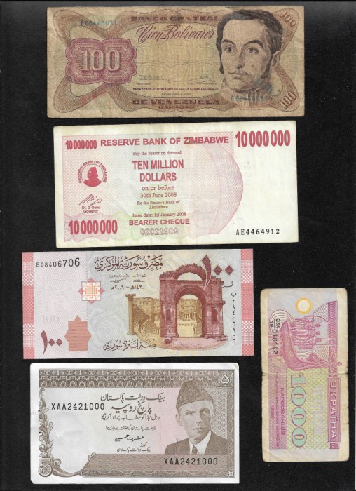 Set 5 bancnote de prin lume adunate (cele din imagini) #296