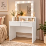 Masa de toaleta cu oglinda LED pentru machiaj,iluminare cu 9 puncte LED si 3 temperaturi de culoare pentru lumina personalizata,2 sertare pentru org