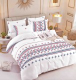 Cumpara ieftin Lenjerie pat single,bumbac finet,4 piese,cearceaf normal,motiv traditional rosu albastru-A822, Jojo Home