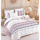 Lenjerie pat dublu,bumbac finet,6 piese cu elastic,motiv traditional rosu albastru-A423