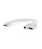 Adaptor PROFESIONAL USB type C tata - USB-C mama / Jack 3.5 mm mama casti 10cm alb Nedis CCGB64922WT01