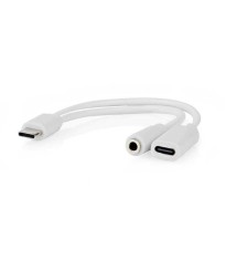 Adaptor PROFESIONAL USB type C tata - USB-C mama / Jack 3.5 mm mama casti 10cm alb Nedis CCGB64922WT01